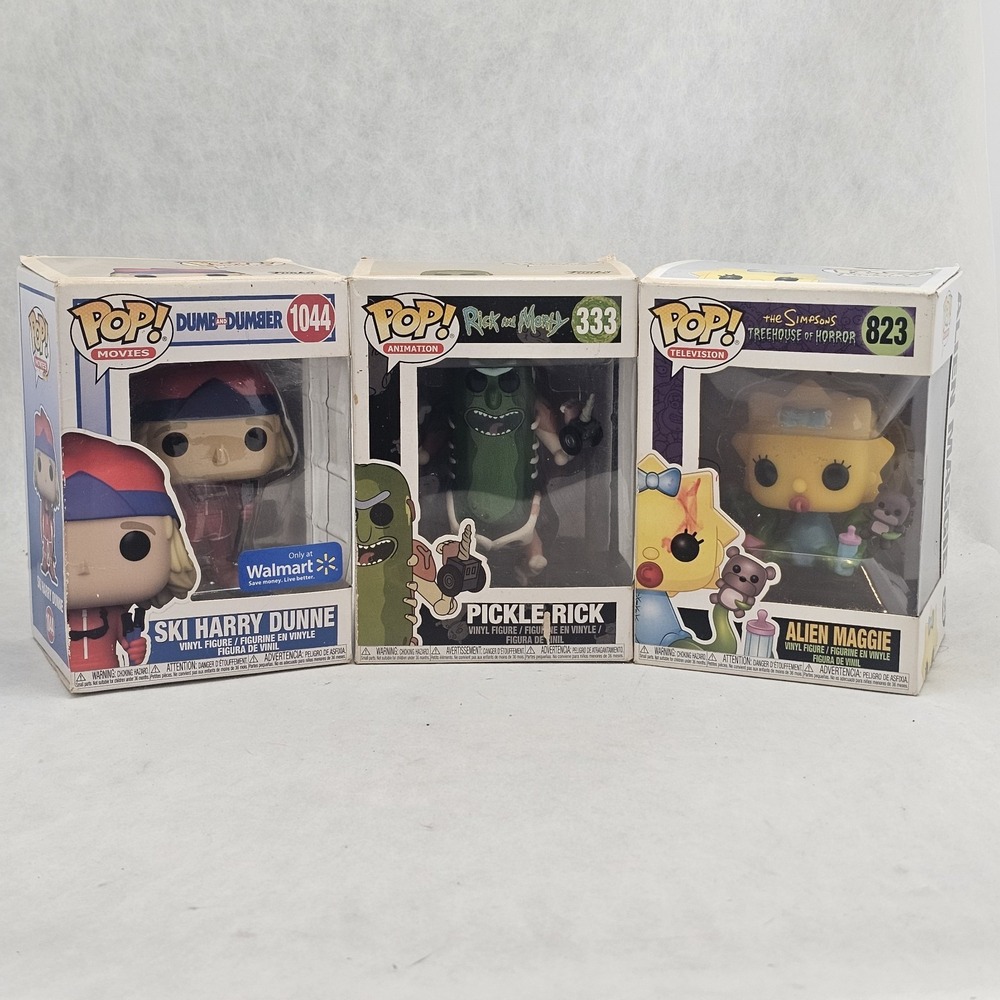 Funko Pop Lot of 3: Pickle Rick 333, Ski Harry Dunne 1044 Walmart, Alien Maggie
